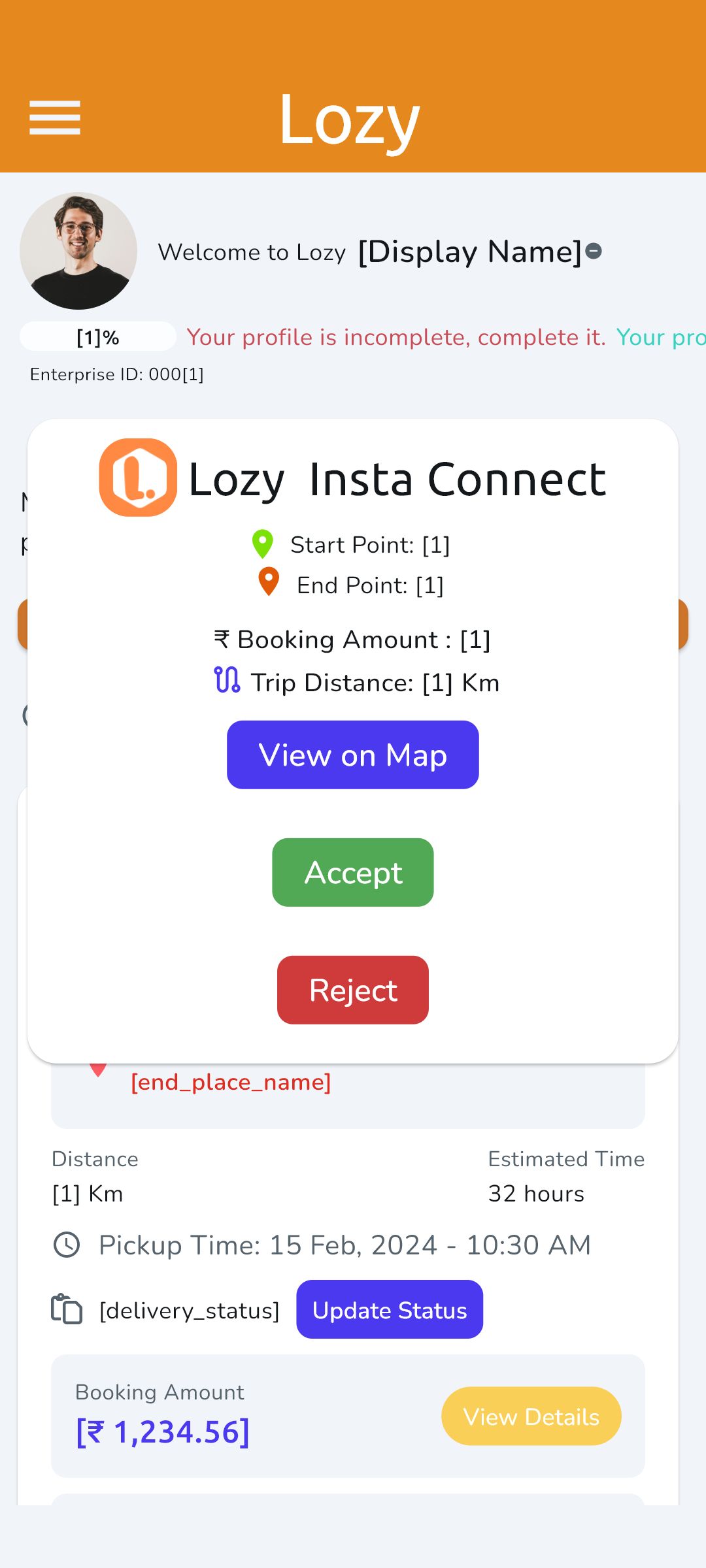 Lozy app screen — invoice